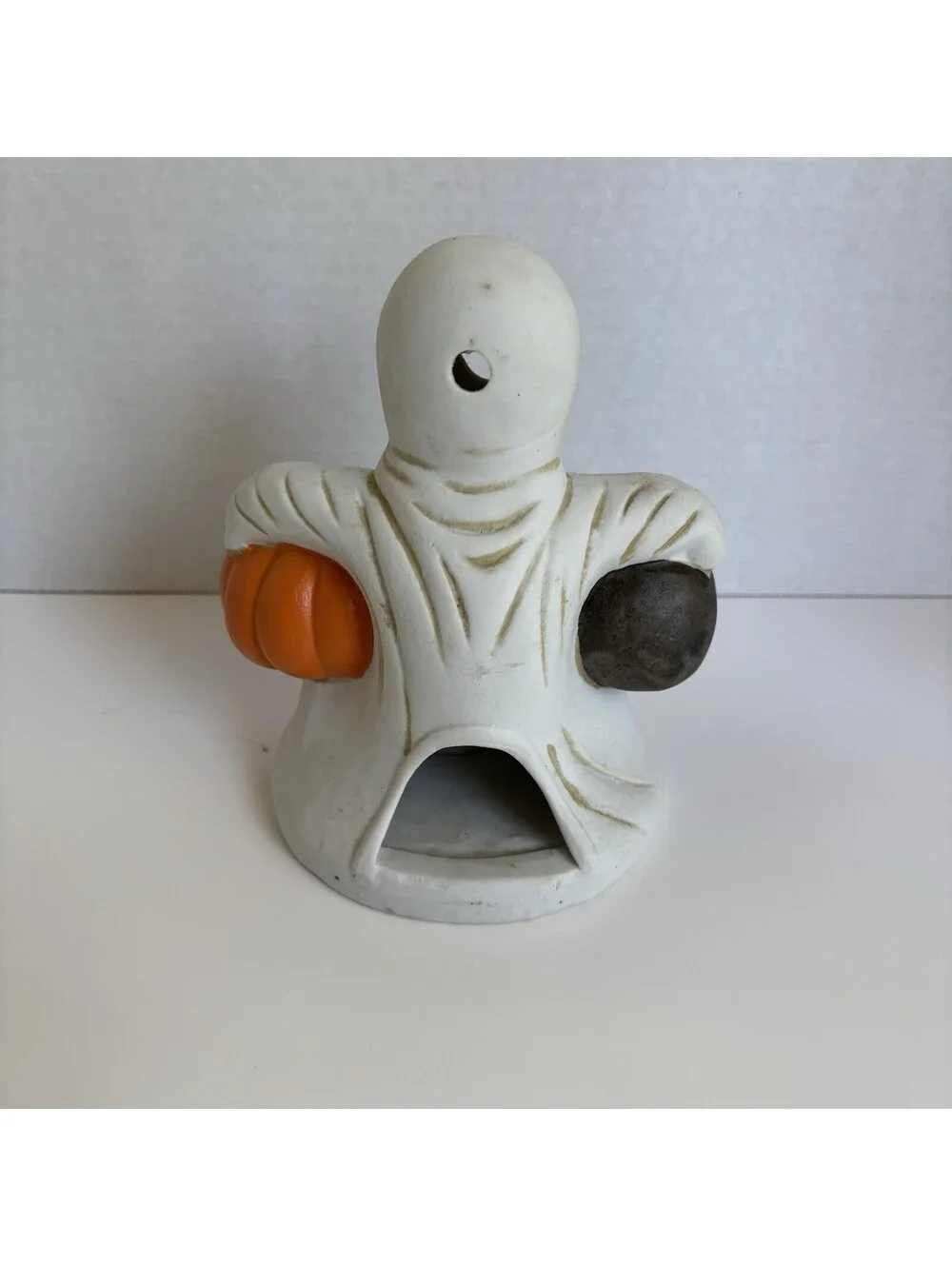 Vintage Ceramic Porcelain Bisque Halloween Ghost Lantern Tealight Candle Holder